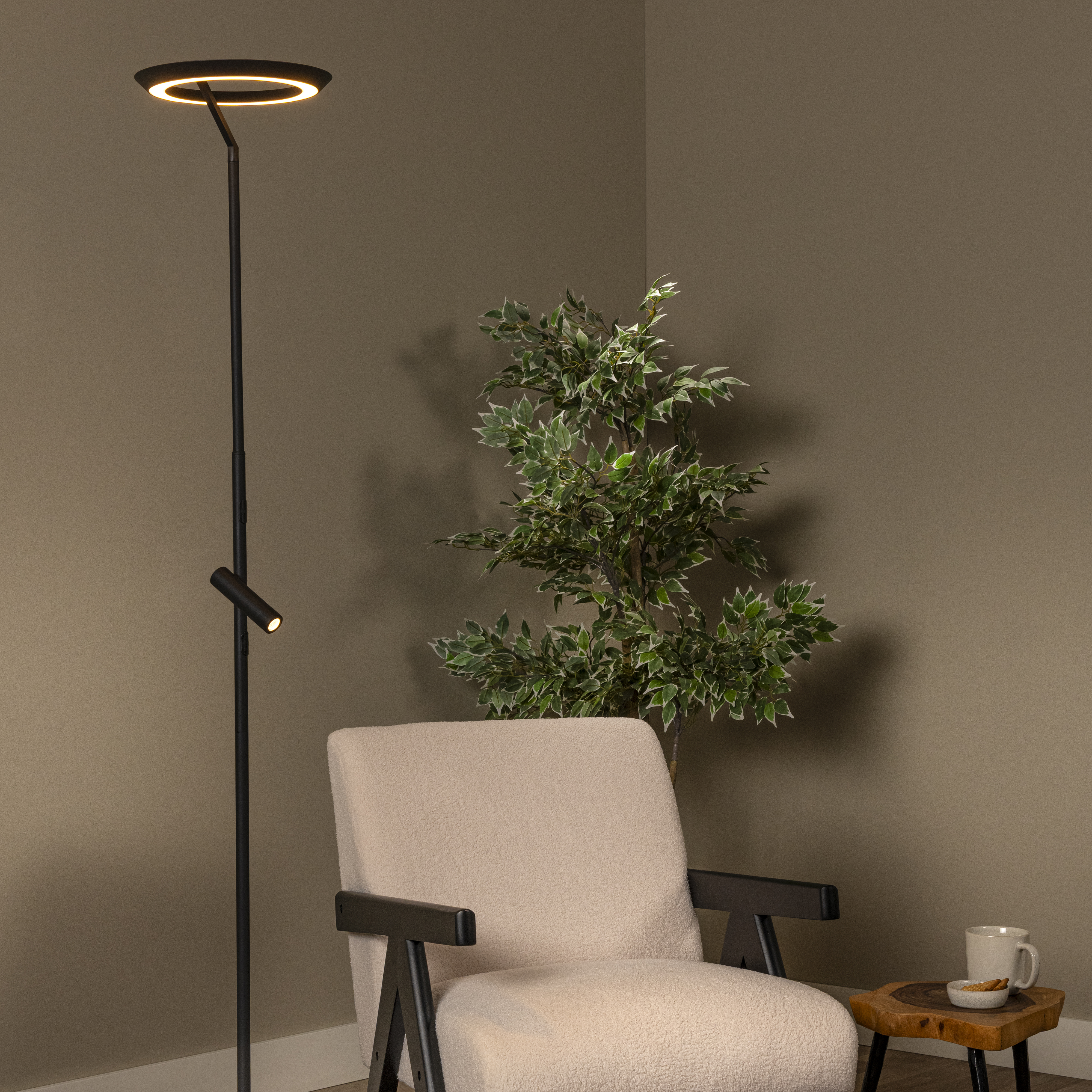 CHERICONI Vloerlamp Aperto 2-lichts zwart/hout kopen