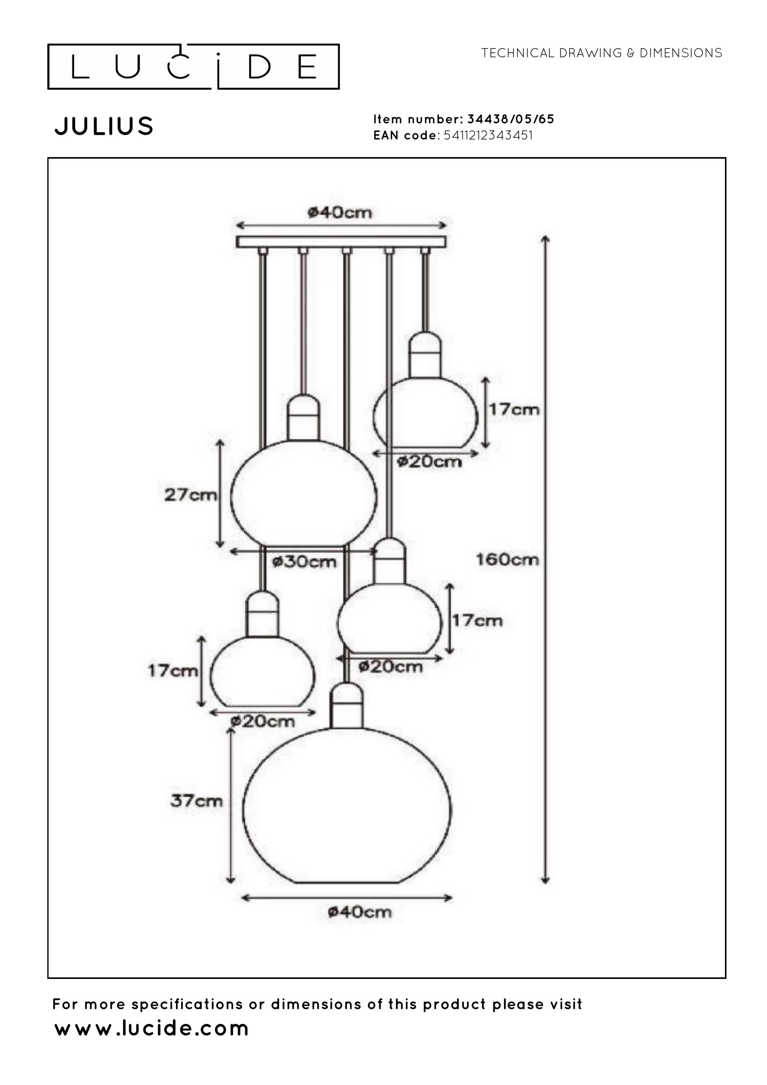 Suspension Julius fumé 3 lampes Lucide | Schmidt