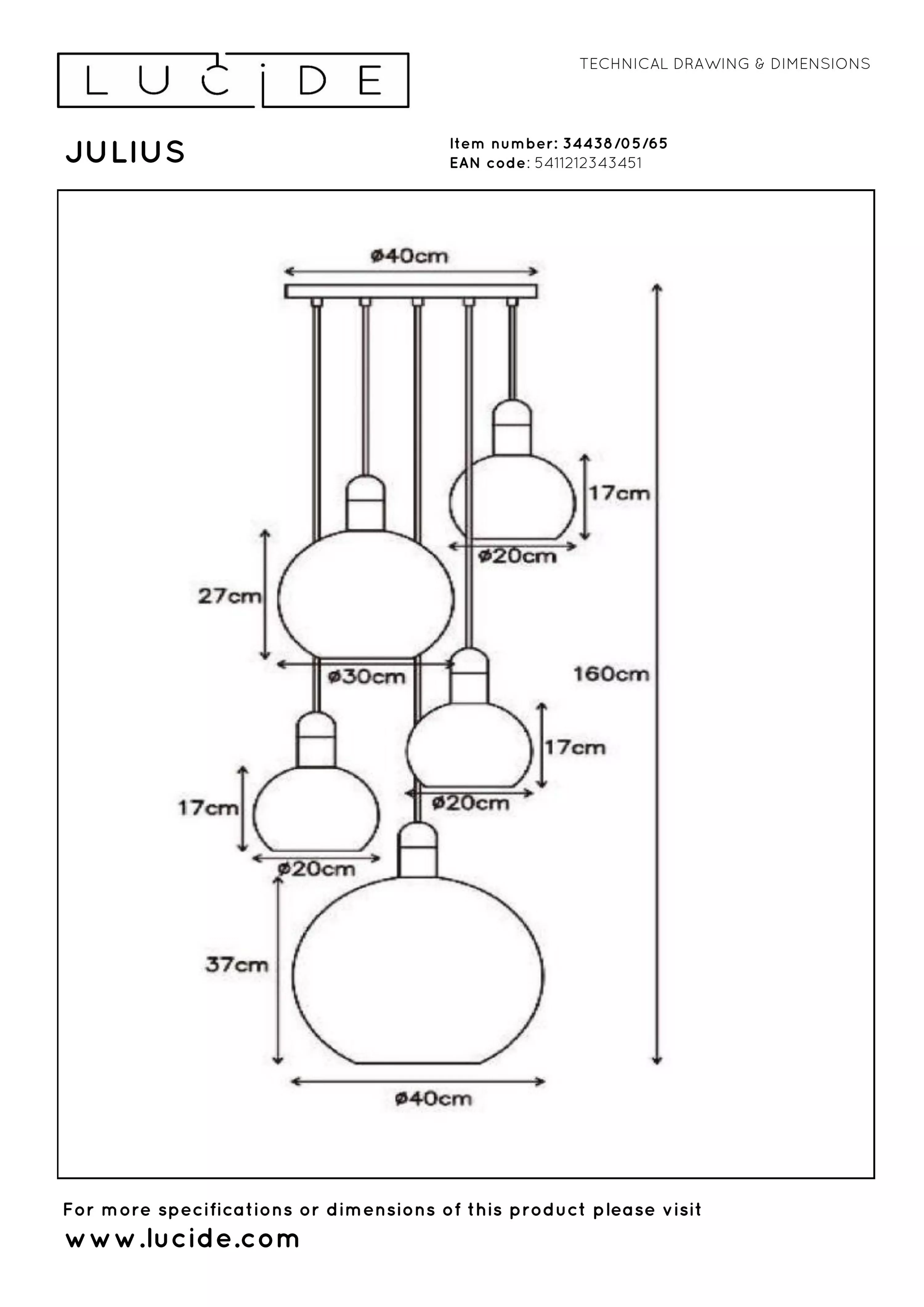 Suspension Julius fumé 3 lampes Lucide | Schmidt Suspension Julius fumé 3 lampes Lucide | Schmidt