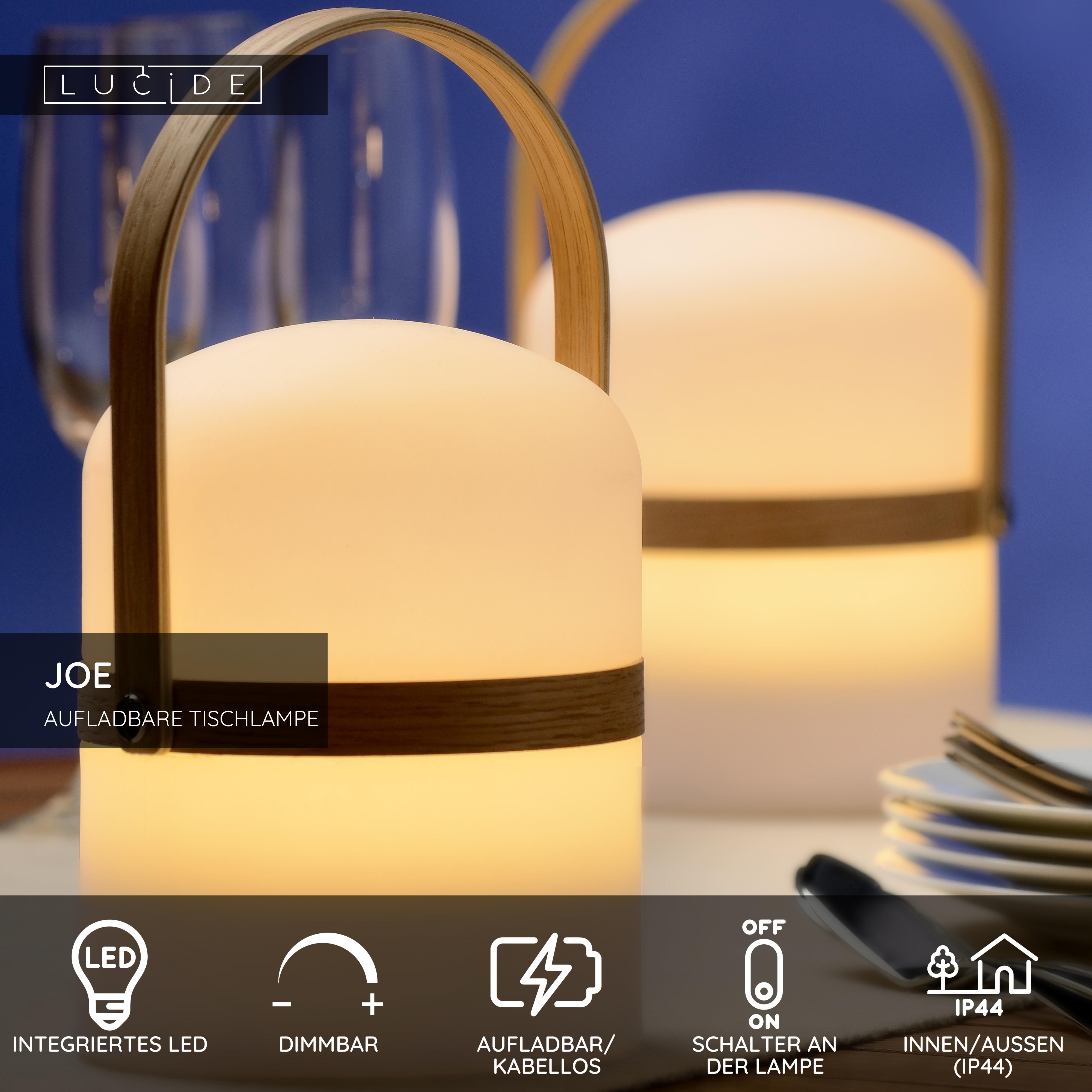 Lucide JOE - wiederaufladbare Tischlampe Innen/Außen - Akku/Batterie - Ø 14,5 cm - LED Dim. - 1x3W 3000K - IP44