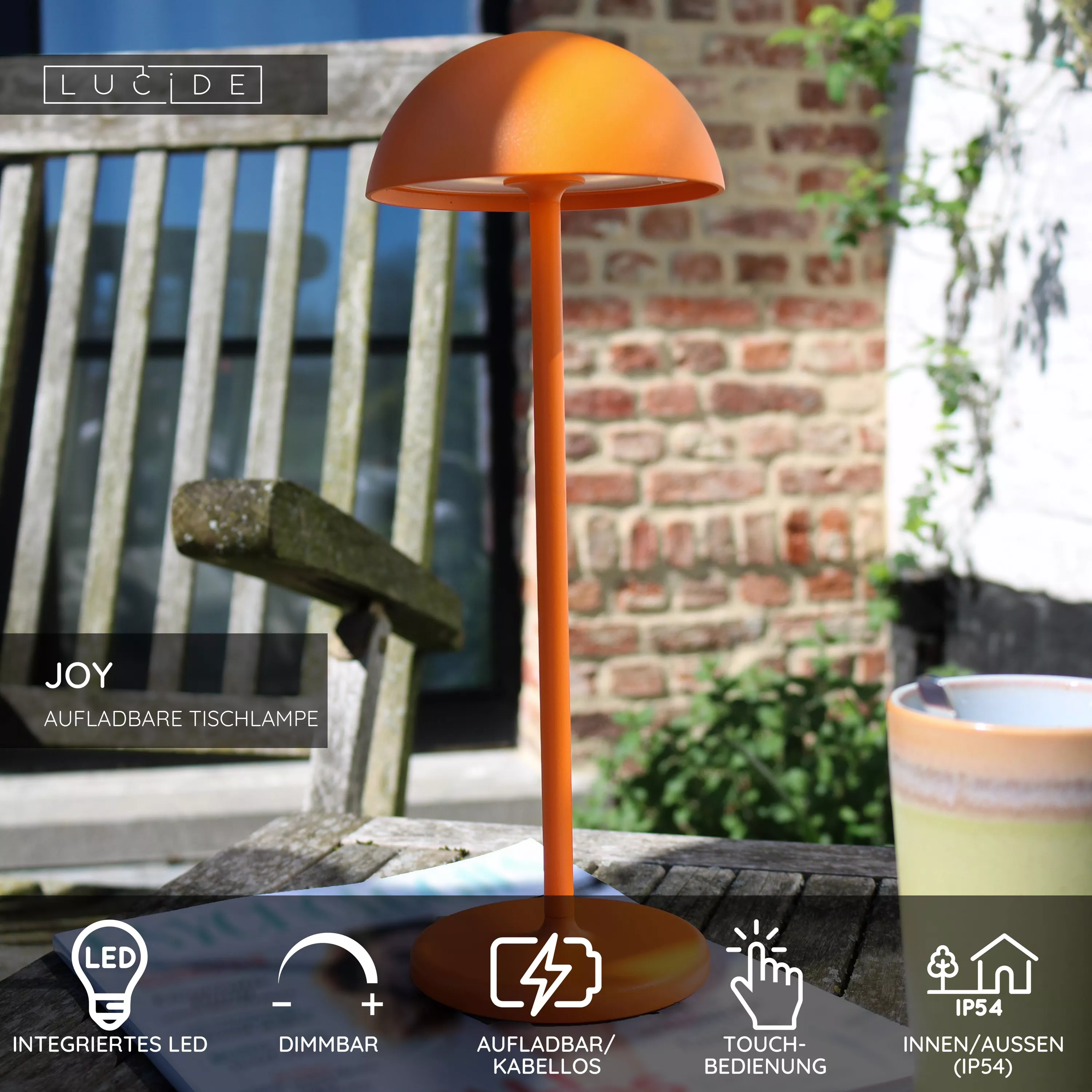 Lucide JOY - wiederaufladbare Tischlampe Innen/Außen - Akku/Batterie - Ø 12 cm - LED Dim. - 1x1,5W 3000K - IP54