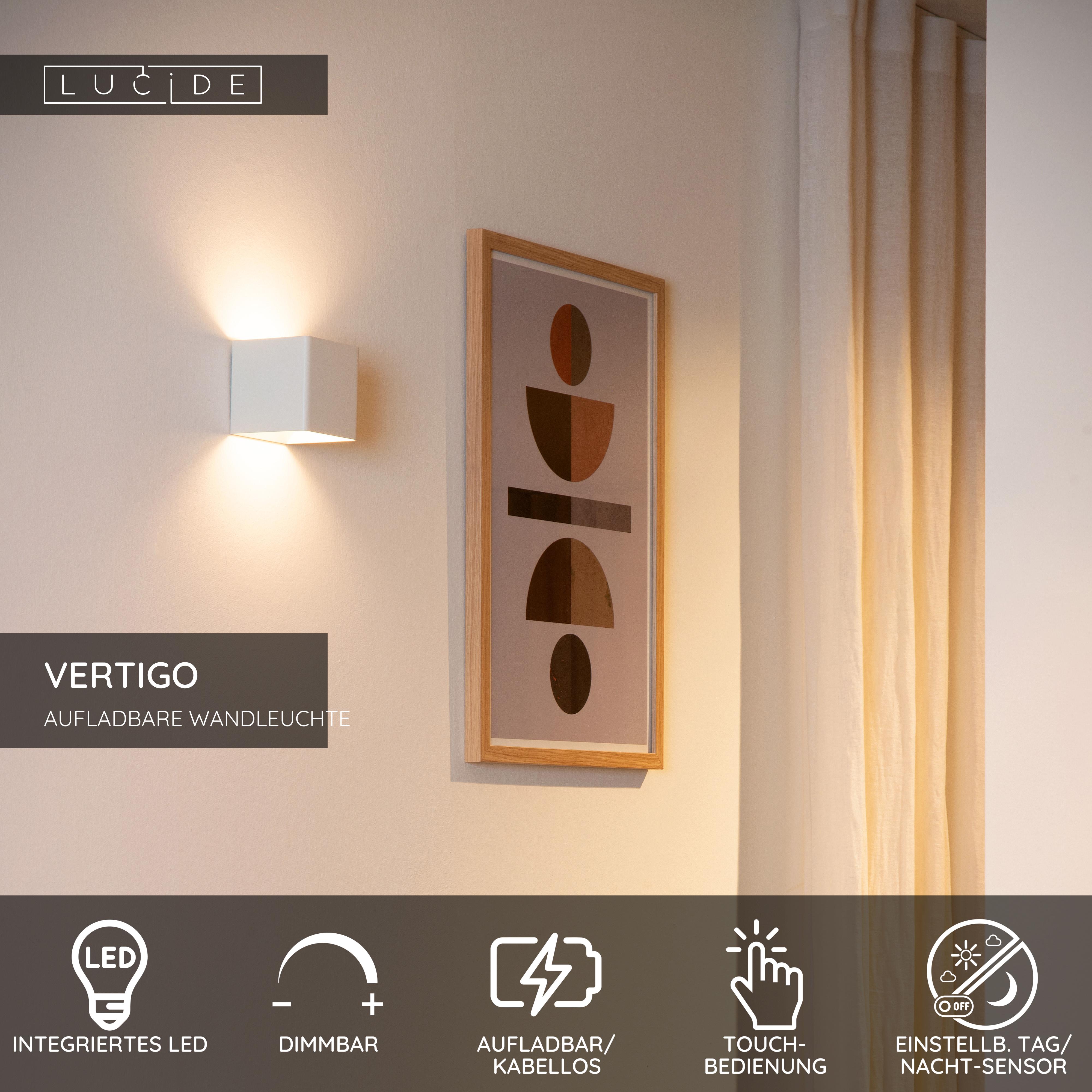 Lucide VERTIGO - wiederaufladbare Wandleuchte Innen/Außen - Akku/Batterie - LED Dim. - 1x6W 2700K - IP54 - Bewegungssensor - Magnetisch