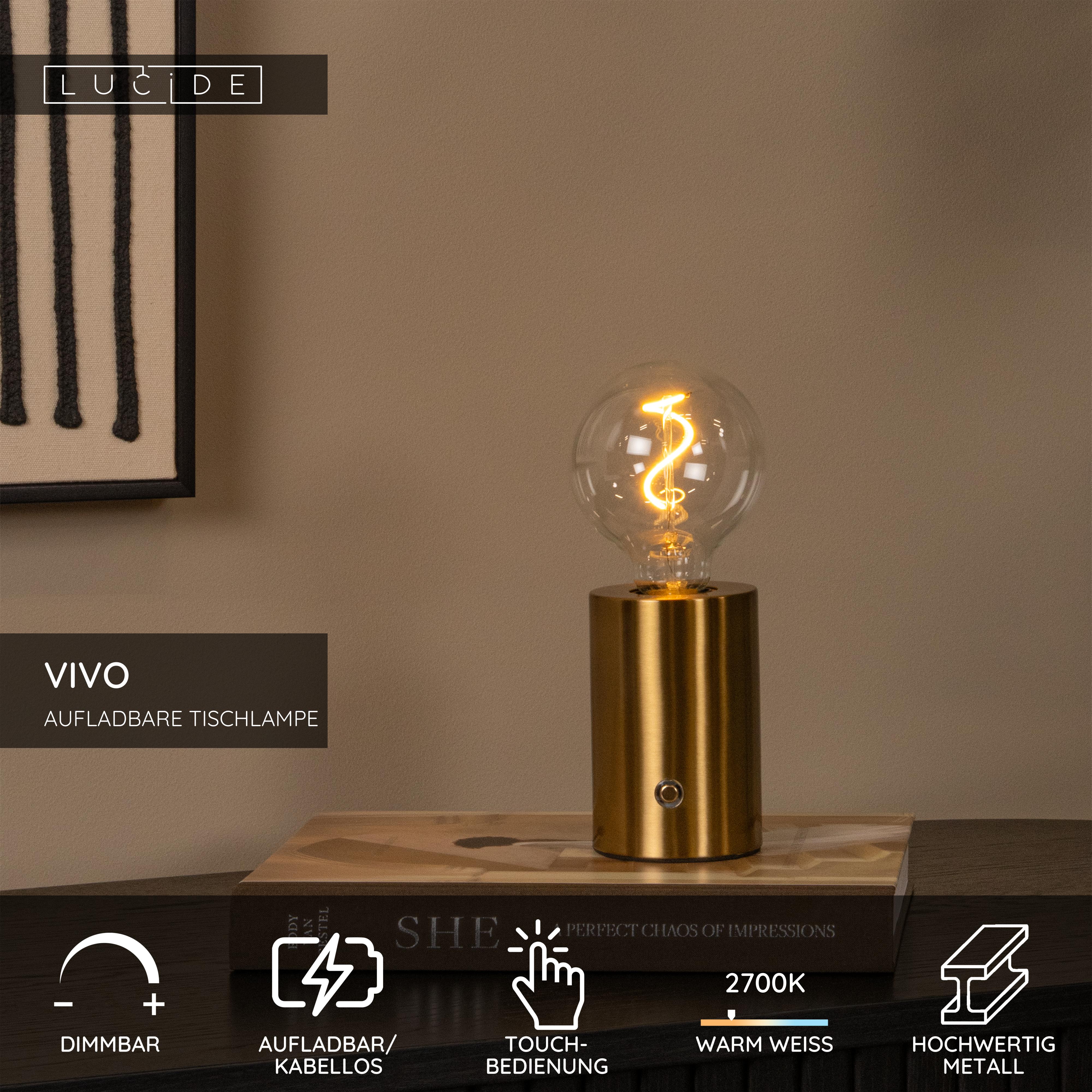 Lucide VIVO - wiederaufladbare Tischlampe - Akku/Batterie - Ø 8 cm - LED Dim. - E27 - 1x1W 2700K
