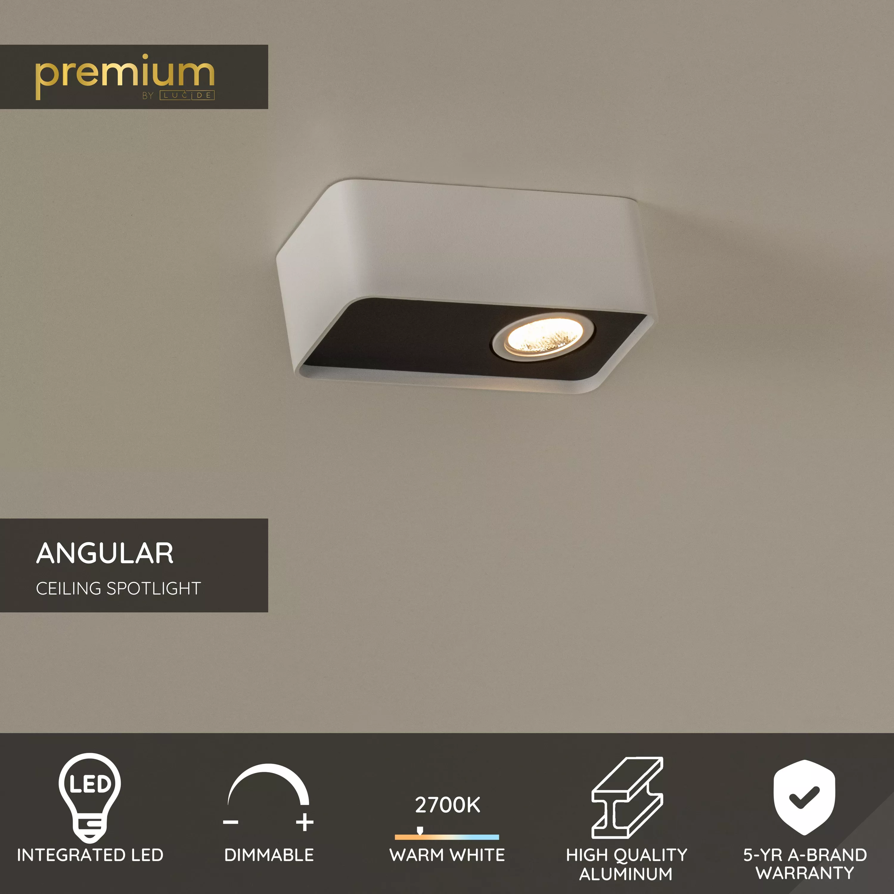 Led Angular Fixture Lucide ANGULAR - Ceiling spotlight - LED Dim. - 1x6W 2700K - White ...