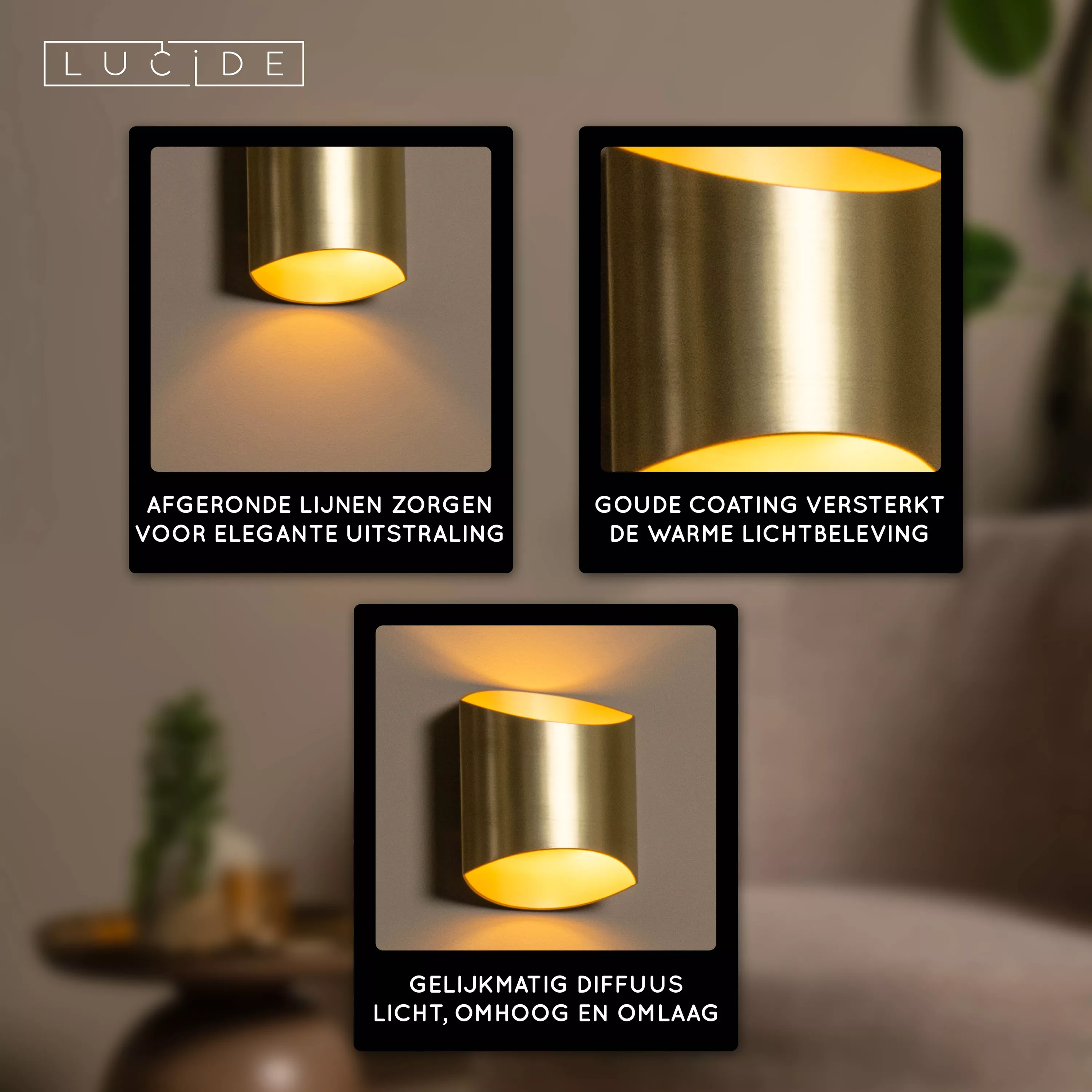 Lucide EKLYPS LED Wandlamp - Mat Goud / Messing | Leen Bakker Lucide EKLYPS LED Wandlamp - Mat Goud / Messing | Leen Bakker