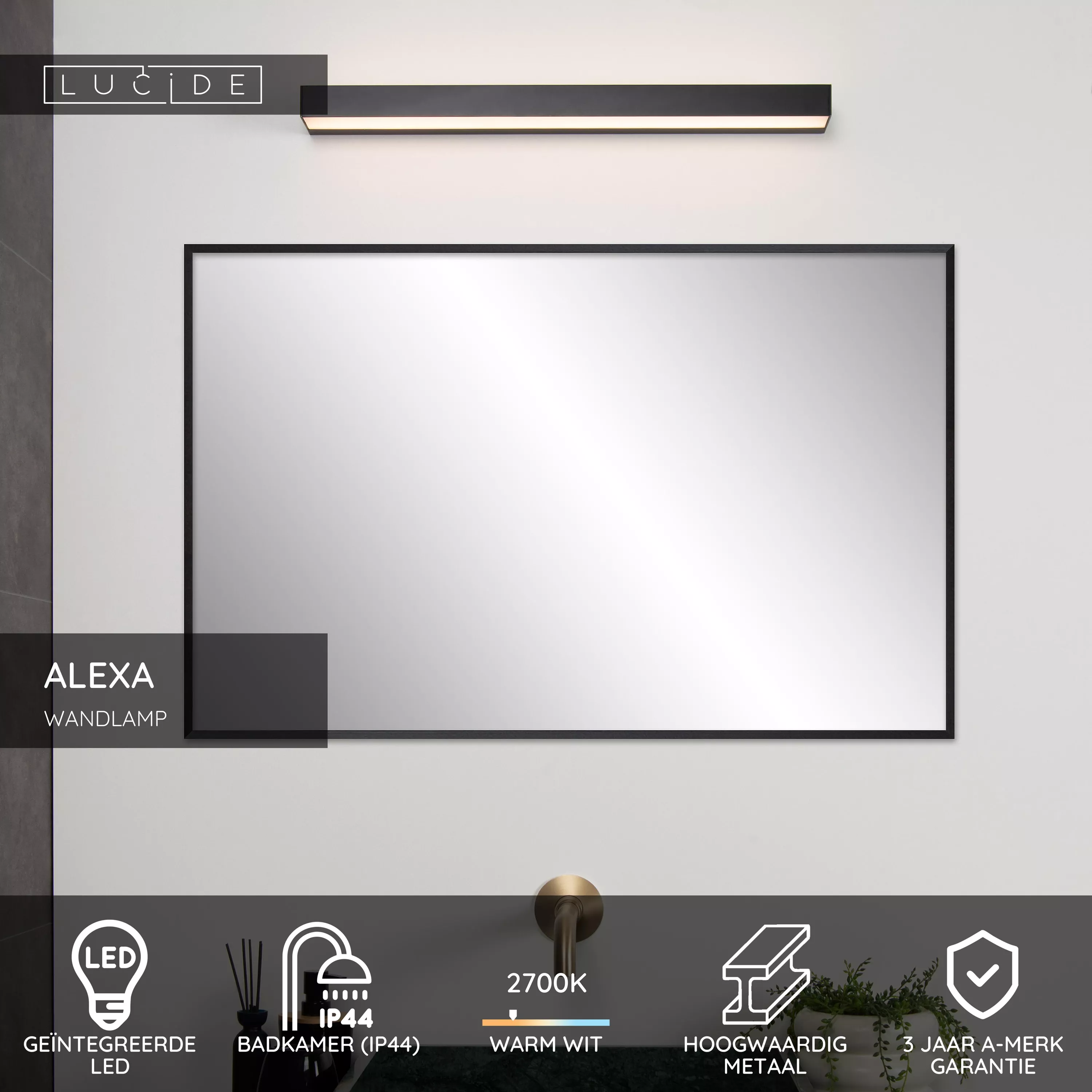 Lucide ALEXA - Wandlamp Badkamer - LED - 1x13W 3000K - IP44 - Zwart Lucide ALEXA - Wandlamp Badkamer - LED - 1x13W 3000K - IP44 - Zwart