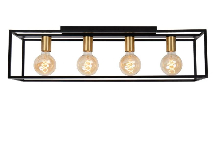 Lucide RUBEN - Flush ceiling light - 4xE27 - Black - turned on