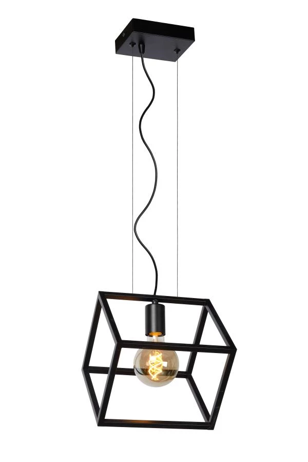 Lucide FABIAN - Lámpara colgante - 1xE27 - Negro - encendido