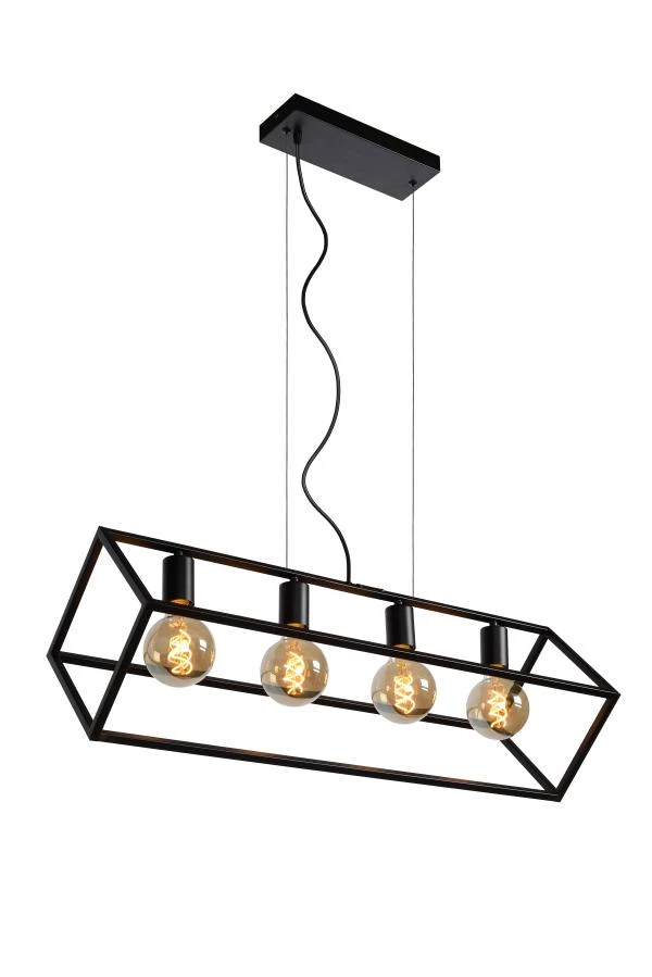 Lucide FABIAN - Hanglamp - 4xE27 - Zwart - aangezet