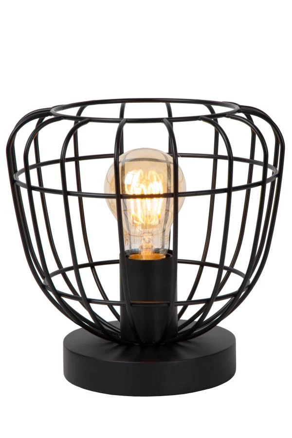 Lucide FILOX - Tafellamp - Ø 20 cm - 1xE27 - Zwart - aangezet