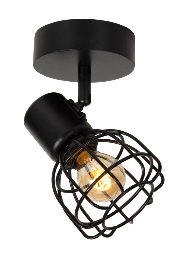 Lucide FILOX - Plafondspot - Ø 10 cm - 1xE14 - Zwart - aangezet
