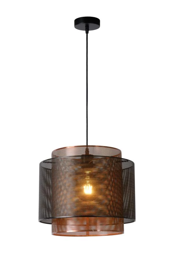 Lucide ORRIN - Hanglamp - Ø 34 cm - 1xE27 - Zwart - aangezet