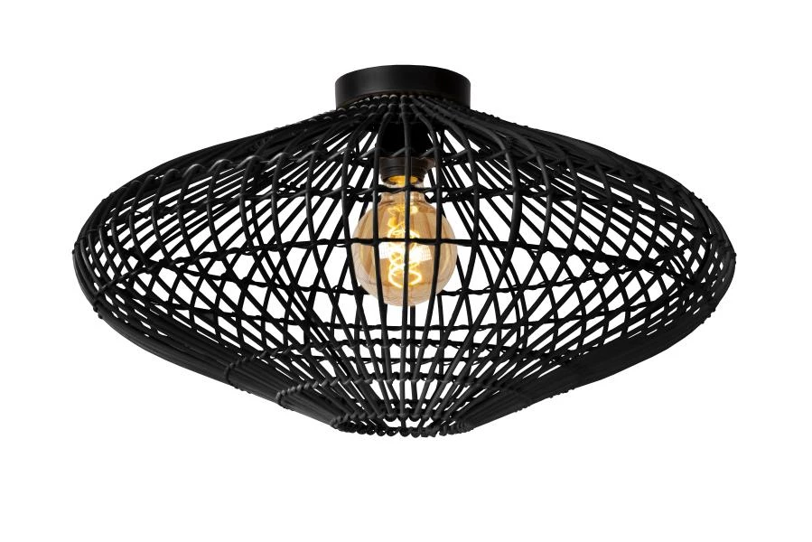 Lucide MAGALI - Flush ceiling light - Ø 56 cm - 1xE27 - Black - turned on