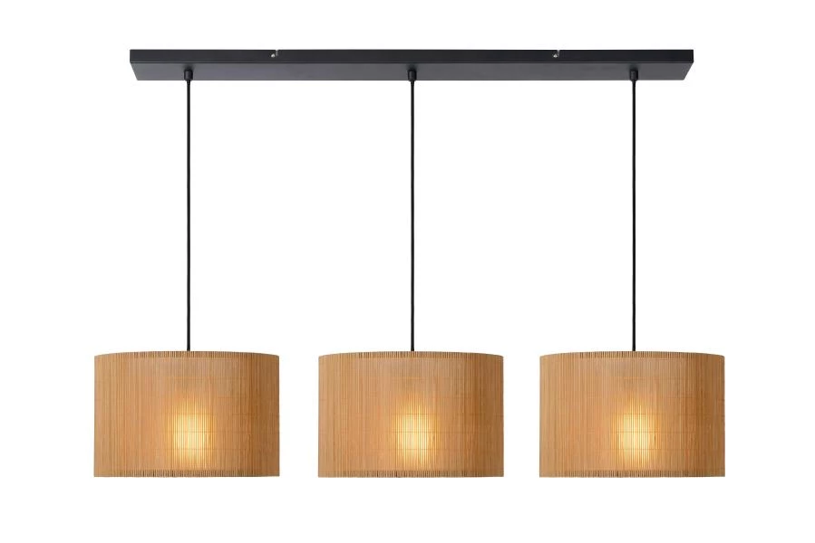 Lucide MAGIUS - Pendant light - 3xE27 - Natural - turned on