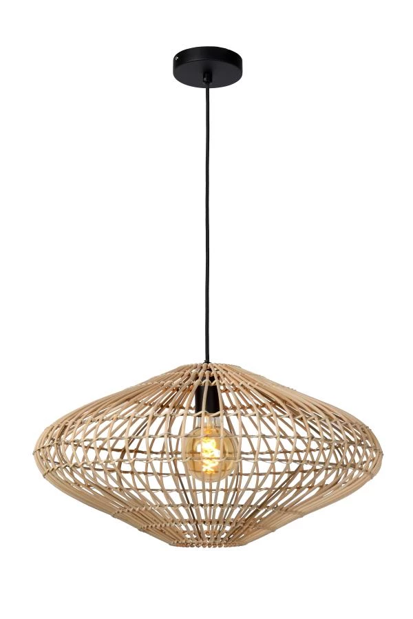 Lucide MAGALI - Pendant light - Ø 56 cm - 1xE27 - Natural - turned on 2