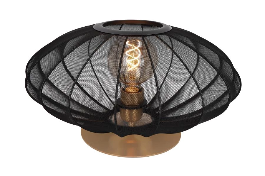 Lucide CORINA - Lámpara de mesa - Ø 40 cm - 1xE27 - Negro - encendido