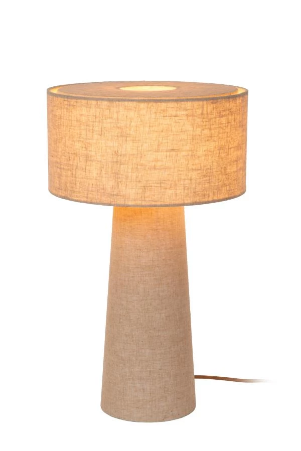 Lucide LEEROY - Tafellamp - Ø 30 cm - 1xE27 - Taupe - aangezet 1