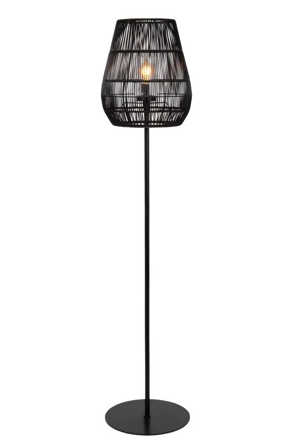 Lucide NERIDA - Lámpara de suelo Dentro/Fuera - Ø 35 cm - 1xE27 - IP44 - Negro - encendido
