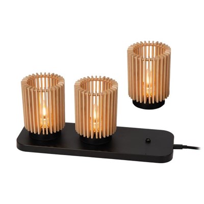 Lucide KIM - wiederaufladbare Tischlampe - Akku/Batterie - Ø 8 cm - LED 3 StepDim - Helles Holz - Set von 3 - Essential
