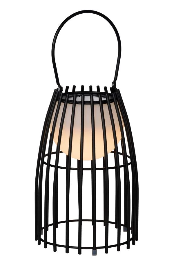 Lucide FJARA - Lampe de table Rechargeable Intérieur/Extérieur - Batterie/Piles - Ø 17,5 cm - LED Dim to warm - 1x0,3W 2800K/3200K - IP44 - Noir - allumé