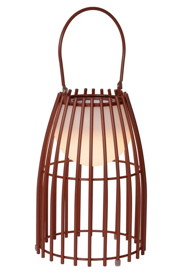 Lucide FJARA - Lampe de table Rechargeable Intérieur/Extérieur - Batterie/Piles - Ø 17,5 cm - LED Dim to warm - 1x0,3W 2800K/3200K - IP44 - Rouille - allumé 7