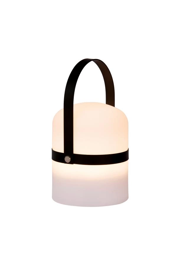 Lucide LITTLE JOE - Lampe de table Rechargeable Intérieur/Extérieur - Batterie/Piles - Ø 10 cm - LED Dim to warm - 1x0,3W 2800K/3200K - IP44 - Noir - allumé