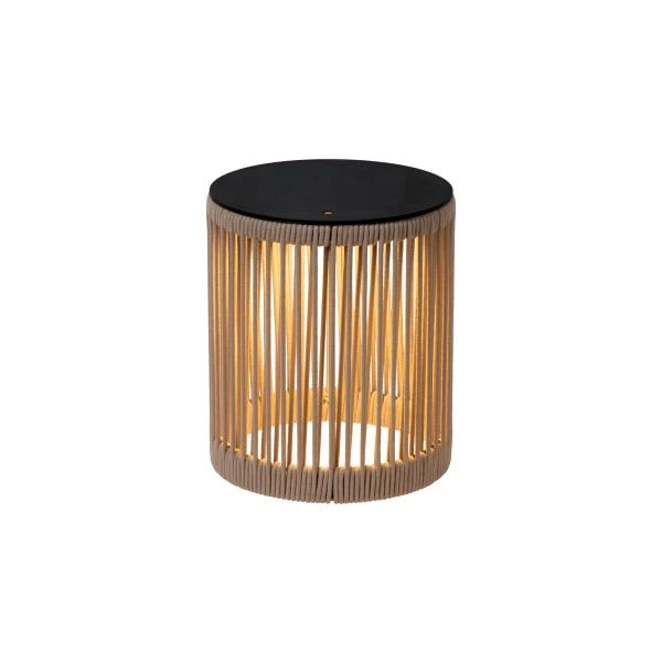Lucide PINGI - Oplaadbare Vloerlamp Binnen/Buiten - Accu/Batterij - Ø 33,5 cm - LED 3 StepDim - 1x3W 3000K - IP44 - Taupe - aangezet 1