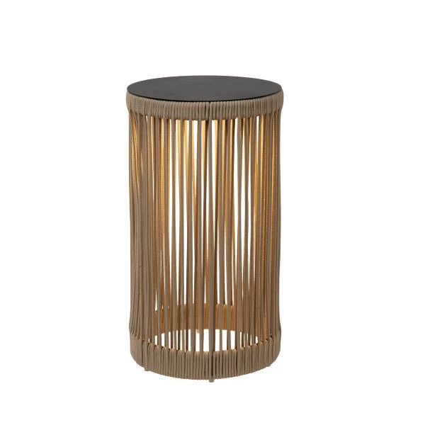 Lucide PINGI - Lámpara de suelo Recargable Dentro/Fuera - Batería/acumulador - Ø 33,5 cm - LED 3 StepDim - 1x3W 3000K - IP44 - Taupe - encendido 1