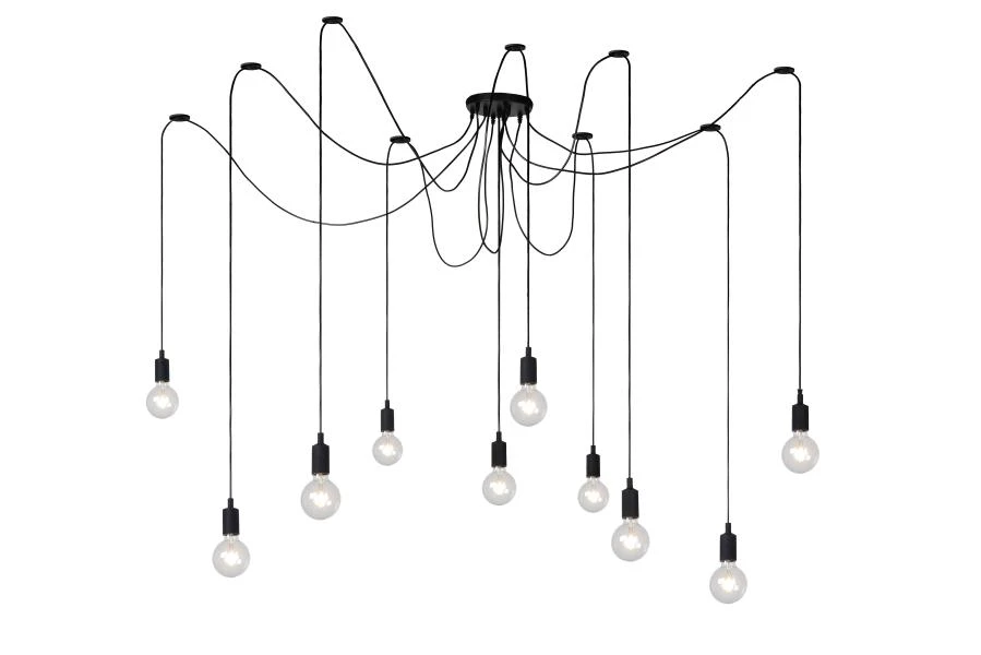 Lucide FIX - Pendant light - 10xE27 - Black - turned on
