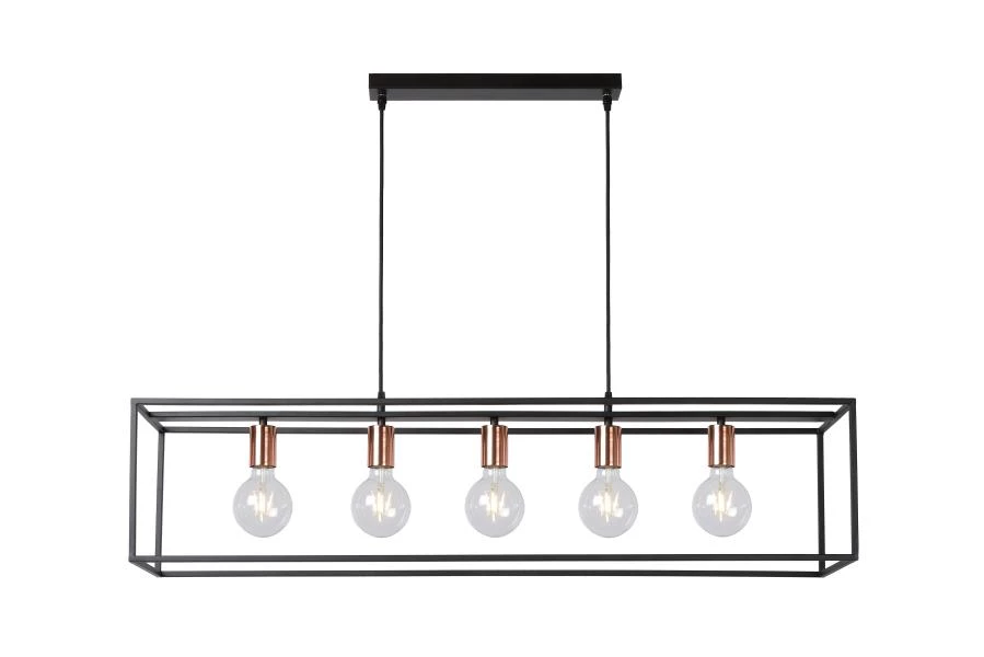 Lucide ARTHUR - Suspension - 5xE27 - Noir - allumé