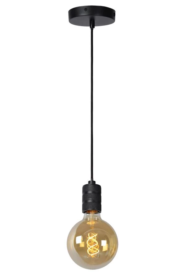 Lucide JOVA - Lámpara colgante - Ø 10 cm - 1xE27 - Negro - encendido