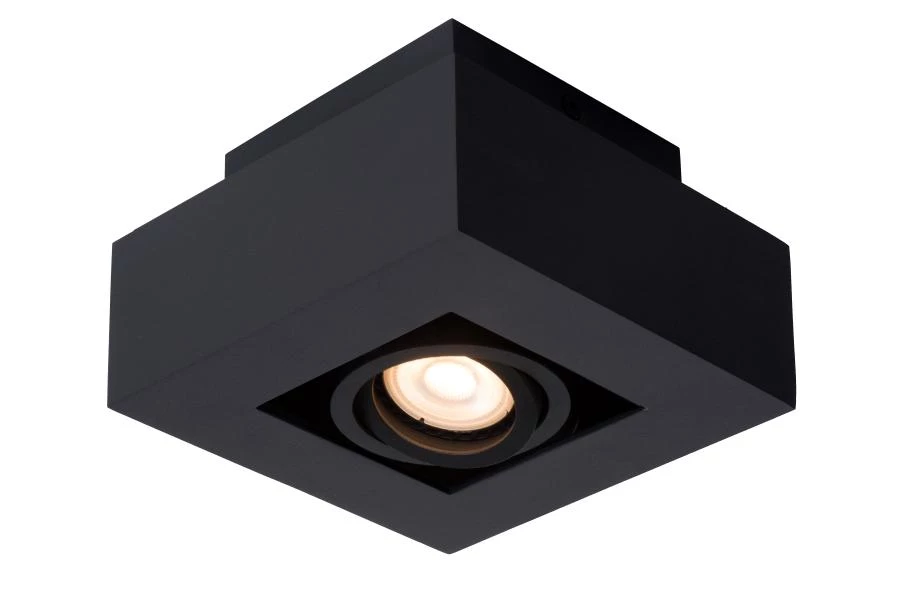 Lucide XIRAX - Plafondspot - LED Dim to warm - GU10 - 1x5W 2200K/3000K - Zwart - aangezet