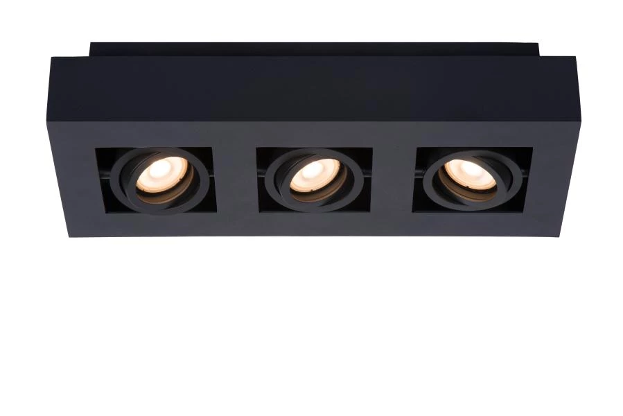 Lucide XIRAX - Plafondspot - LED Dim to warm - GU10 - 3x5W 2200K/3000K - Zwart - aangezet