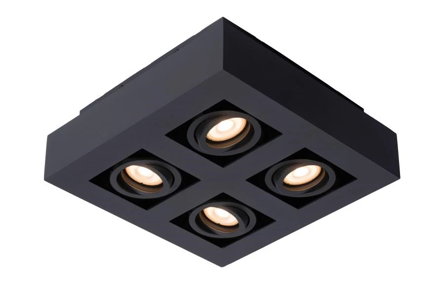 Lucide XIRAX - Plafondspot - LED Dim to warm - GU10 - 4x5W 2200K/3000K - Zwart - aangezet