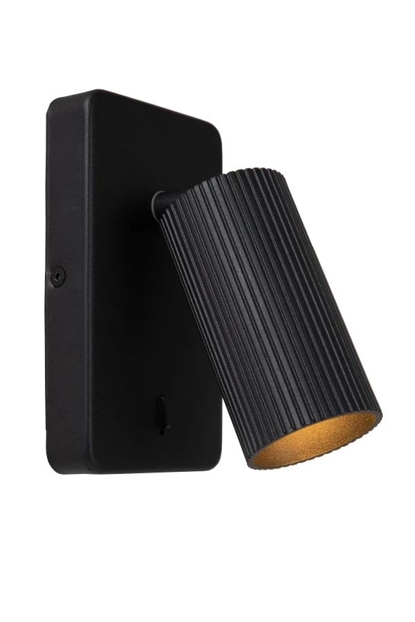 Lucide CLUBS - Lámpara de cabecera / Lámpara de pared - 1xGU10 - Negro - encendido