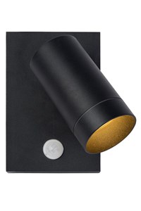 Lucide TAYLOR - Wandstrahler / Wandleuchte Innen/Außen - 1xGU10 - IP54 - Bewegungssensor - Schwarz eingeschaltet