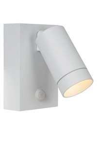 Lucide TAYLOR - Wandstrahler / Wandleuchte Innen/Außen - 1xGU10 - IP54 - Bewegungssensor - Weiß eingeschaltet 1
