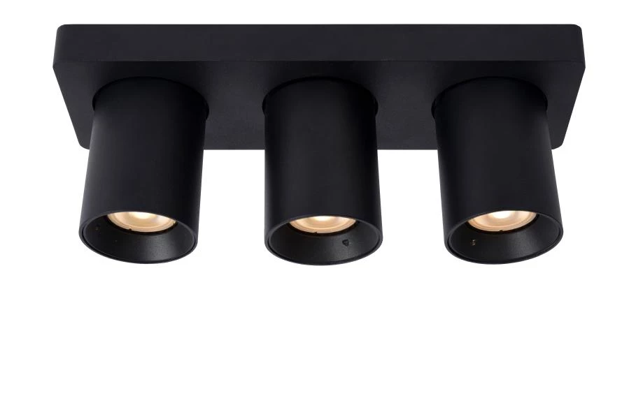 Lucide NIGEL - Spot plafond - LED Dim to warm - GU10 - 3x5W 2200K/3000K - Noir - allumé