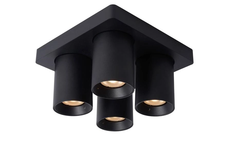 Lucide NIGEL - Ceiling spotlight - LED Dim to warm - GU10 - 4x5W 2200K/3000K - Black - turned on