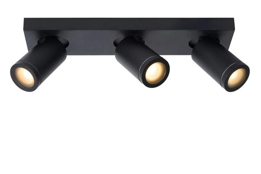 Lucide TAYLOR - Deckenstrahler Badezimmer - LED Dim to warm - GU10 - 3x5W 2200K/3000K - IP44 - Schwarz - eingeschaltet