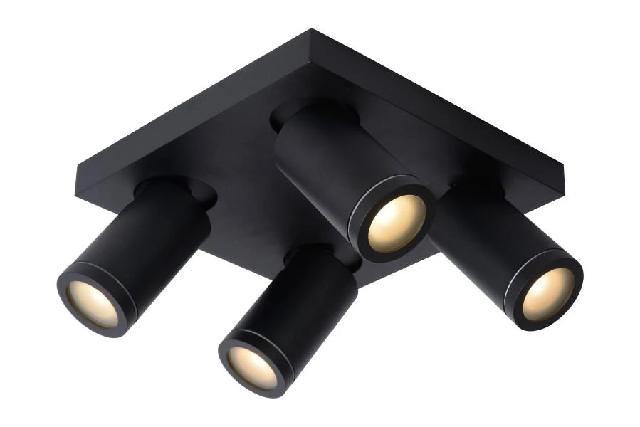 Lucide TAYLOR - Plafondspot Badkamer - LED Dim to warm - GU10 - 4x5W 2200K/3000K - IP44 - Zwart - aangezet