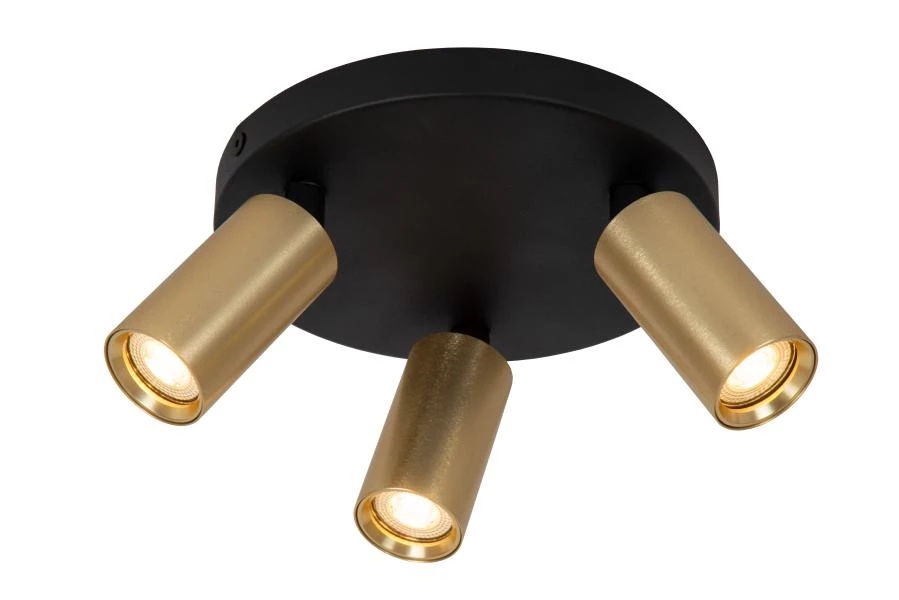 Lucide RITMO - Ceiling spotlight - Ø 18 cm - 3xGU10 (MR11) - Matt Gold / Brass - turned on 2