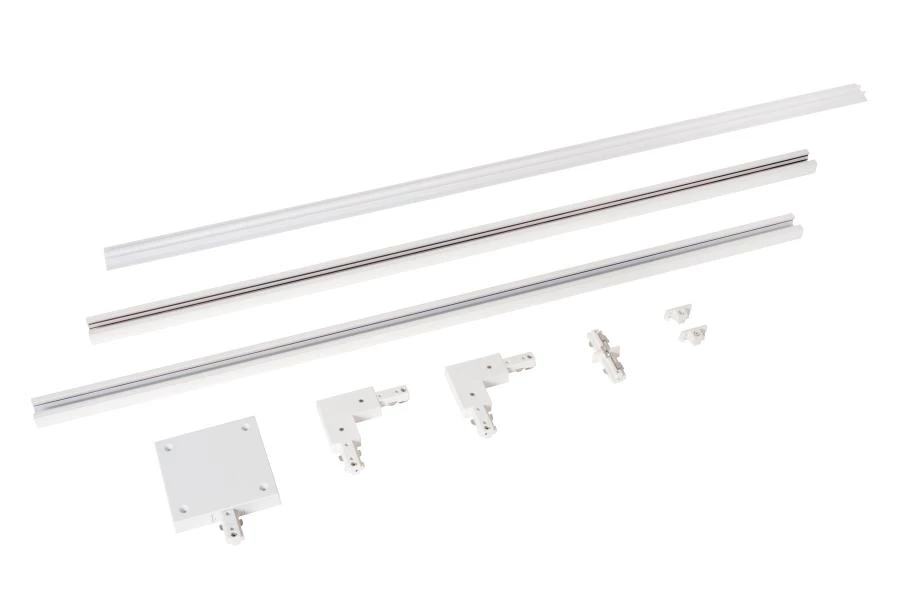 Lucide TRACK Kit de démarrage - Système de rail monophasé / Éclairage sur rail - 2 mètres - Blanc - allumé 1