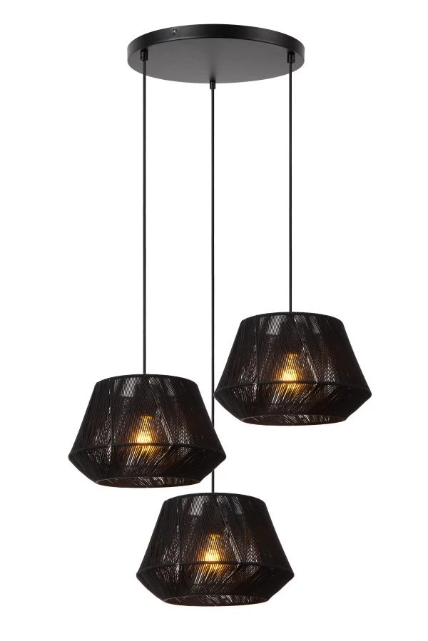 Lucide JESSICA - Hanglamp - Ø 35,5 cm - 3xE27 - Zwart - aangezet