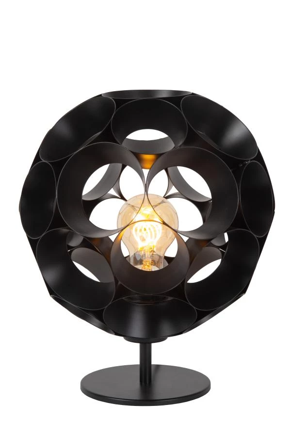 Lucide HANNELORE - Tafellamp - Ø 25 cm - 1xE27 - Zwart - aangezet