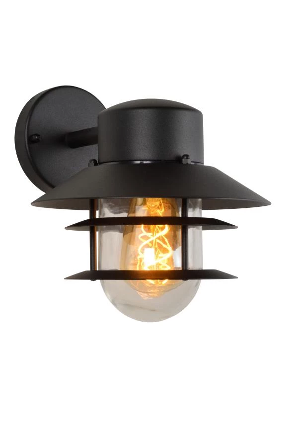Lucide ZICO - Wandlamp Binnen/Buiten - 1xE27 - IP44 - Zwart - aangezet