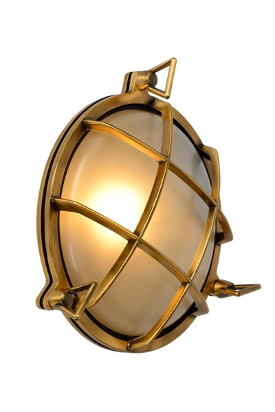 Lucide DUDLEY - Lámpara de pared Dentro/Fuera - Ø 22 cm - 1xE27 - IP65 - Oro mate / Latón
