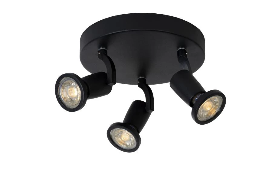 Lucide JASTER-LED - Plafondspot - Ø 20 cm - LED - GU10 - 3x5W 2700K - Zwart - aangezet