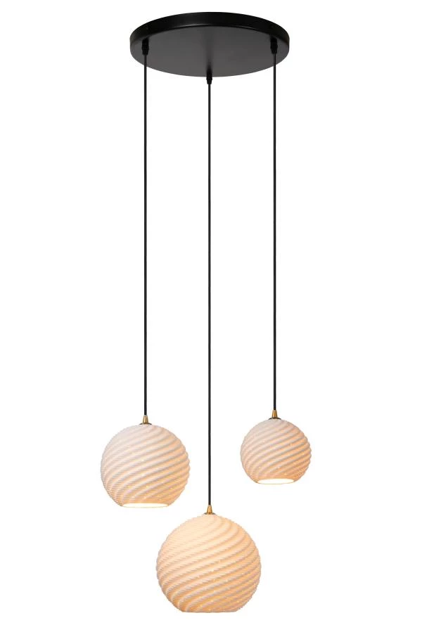 Lucide BINA - Hanglamp - Ø 40 cm - 3xE27 - Wit - aangezet 1