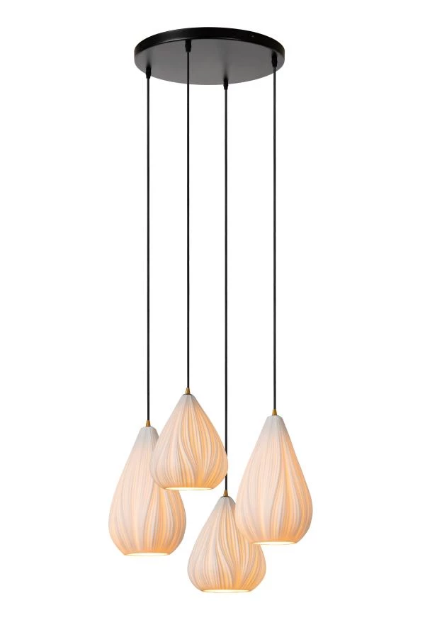 Lucide CINZIA - Pendelleuchten - Ø 55,5 cm - 4xE27 - Weiß - eingeschaltet 1